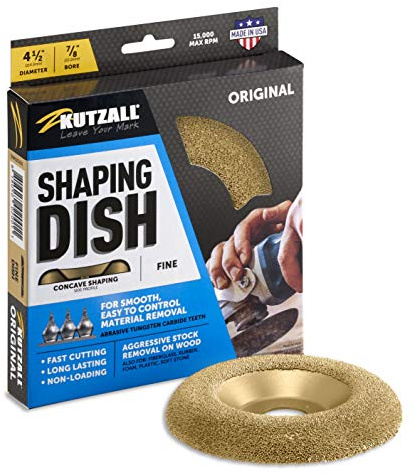 Kutzall Original Shaping Dish - Fine, 4-1⁄2 (114.3mm) Dia. X 7⁄8 (22.2mm) Bore - Woodworking Angle Grinder Attachment for DeWalt, Bosch, Milwaukee. Abrasive Tungsten Carbide, DW412O230