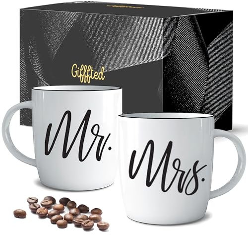 Triple Gifffted Mr E Mrs Tazze Colazione per Coppie, Idee Regali Matrimonio Per La Coppia Di Sposi, Fidanzamento, Anniversario, Lui Lei, Uomo Donna, Marito Moglie, Nozze, Natale, Ceramica Mug, 380 ML