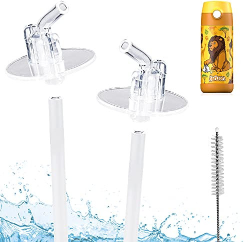JARLSON® Ersatzstrohhalm + Strohhalmbürste für 350ml Jarlson Edelstahl Kinder Trinkflasche CHARLI - 2er Pack - 2 Silikon Mundstücke, 2 Strohhalm Erweiterungen und 1 Strohhalmbürste - BPA frei