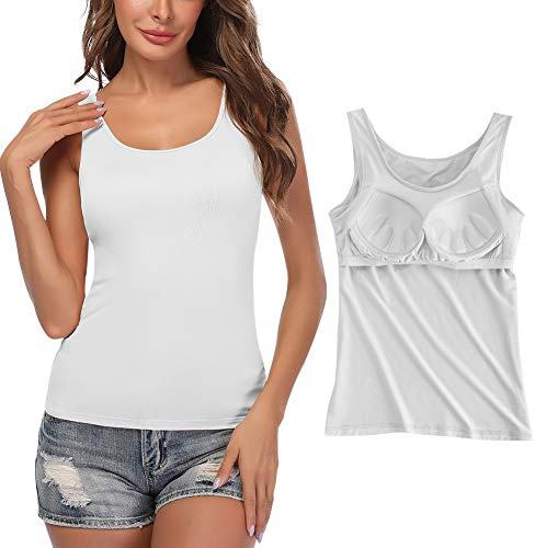 STARBILD Débardeurs pour Femmes avec Soutien-Gorge intégré Débardeur de Yoga sans Manches Haut Camisoles rembourrées de Base Blanc 2XL