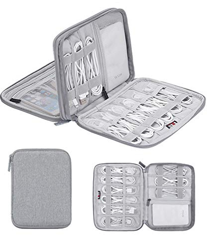 MYMM Electronics Organizer, Jelly Comb Elektronisches Zubehör Etui Tragbare Doppelschicht-Kabelaufbewahrungstasche für Handy, Datenleitung, Power Bank, USB-Stick und mehr (Doppelschicht/Klein/Grau)