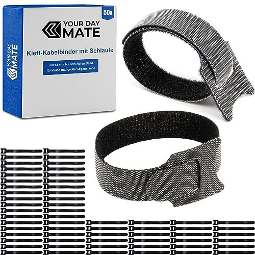 Sangle scratch Réutilisable avec Boucle pour Organiser les Câbles, 50 Pièces, L 25 x l 1,2 cm, Noir, Matériau Nylon, Bande-nylon Solide, Bande de Serrage Refermable, Sangles de câbles
