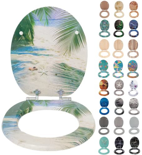 SINOBATH WC-Sitz Toilettensitz mit Absenkautomatik, MDF Holzkern, Softclose Scharnier (Sand)