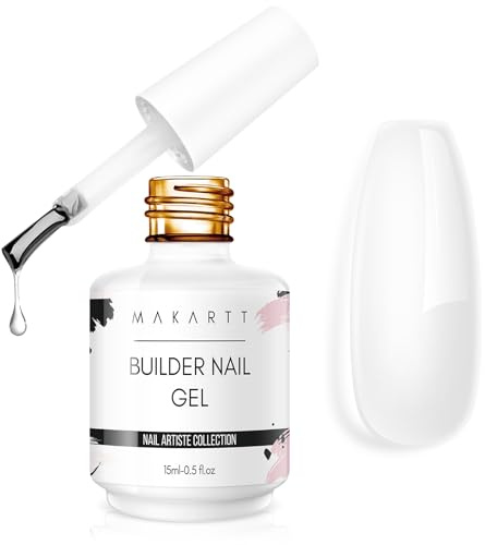 Makartt 7 in 1 Clear Builder Gel Nail Kit 15ml with Brush for Extensions | 7-In-1 Clear Builder Gel for Strengthening, Extensions, Base Coat and Nail Structure Building with UV LED Curing