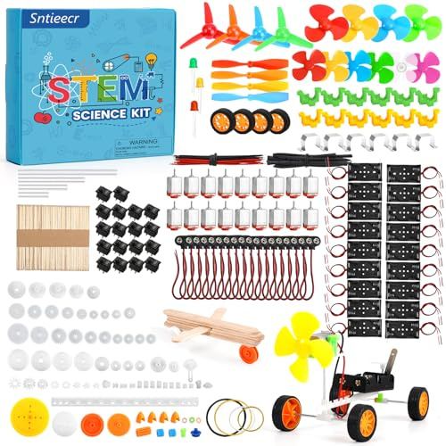 Sntieecr DC Motor Kit, 276PCS Electric Circuit Kits for Kids with Motors, LED Light, Vanes Propeller, AA Battery Holder, Plastic Gears, Electrical Engineering Kit for Education