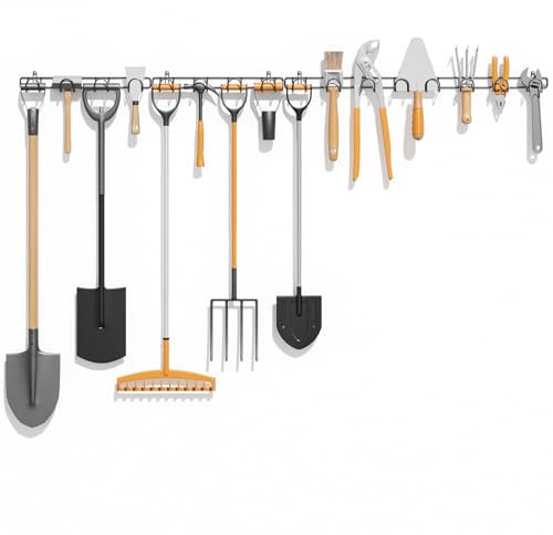 zacurter Garden Tool Storage Rack - Wall Mounted Shed Storage Solutions, Garage Organiser for Garden Tools With Handle,4 Pack Heavy Duty Hooks for Secateurs, Shovels, Rakes, Ladders with 16 Hook
