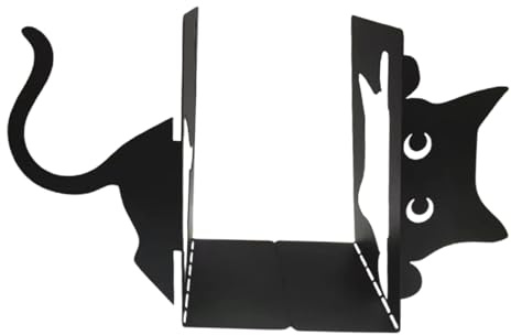 Colcolo Dekorative Buchstützen mit Katzenmotiv, Buchhalter aus Metall, schwarzer Katzen-Bücherstopper für schwere Bücher, Figur-Dekoration für