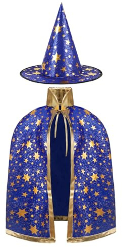 AYBUY Costume de Sorcière D'halloween pour Enfants, Cape du Magicien D'halloween avec Chapeau Cape de Sorcier Sorcière Enfant Cosplay Costume pour Fête de Cosplay D'halloween Garçon Fille