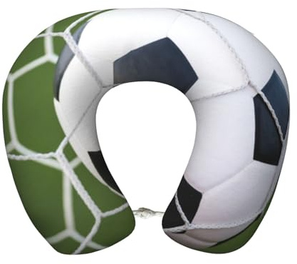 ANABPRMA Cuscino cervicale a forma di U in memory foam a forma di pallone da calcio, con chiusura, fodera rimovibile e lavabile, per aereo, auto e ufficio