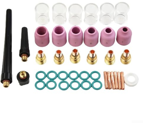 ZAMETTER WIG-Schweißbrenner-Spannzangen-Set, 40-teilig, WIG-Schweißbrenner-Zubehör-Set inkl. Spannzangen, Rückschalen, Aluminiumoxid-Düsen, Gaslinse, Glasbecher, kompatibel mit PTA-9 DB9 für WP-9 WP