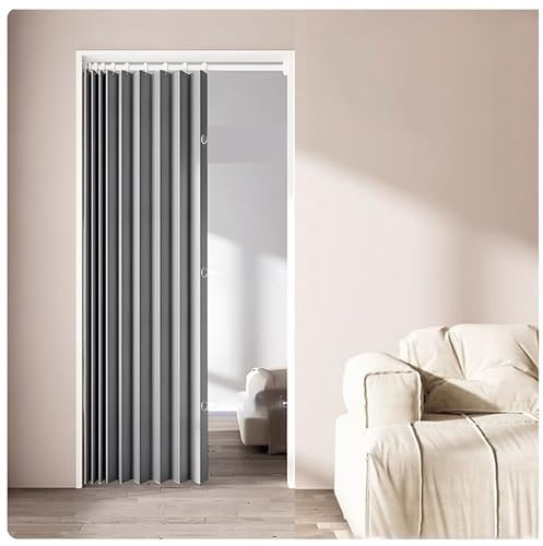 Magnetischer Türvorhang im Akkordeon-Stil - Blickdicht, Schrank Vorhang Zum Schieben, Raumtrenner Vorhang für Schlafzimmer, Zimmer, Wohnzimmer mit Teleskopstange(Grau,W 200 x H 240cm)