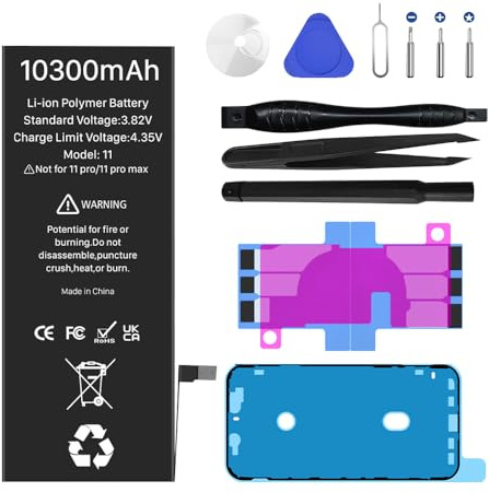Batterie pour iPhone 11, 10300mAh Batterie de Remplacement Lithium ION Haute Capacité pour iPhone 11 modèles A2111, A2221, A2223 avec Kit de Réparation