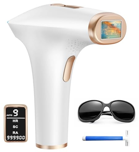 Haarlosy IPL Laser Hair Removal Device for Women and Men 3-in-1 Lazer Hair Remover with 9 Levels Auto Mode 999,900 Flashes for Upper Lips Bikini Line All Body Salon Quality Result at Home, White Gold