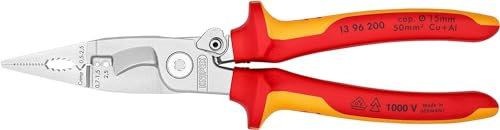Knipex Alicate para instalaciones eléctricas cromado, aislados con fundas multicomponentes, según norma VDE 200 mm (cartulina autoservicio/blíster) 13 96 200 SB