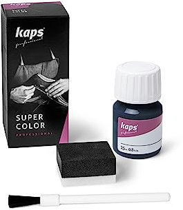 Kaps Tinte para Zapatos y Bolsos de Cuero y Textil con Esponja y Brocha, Super Color, 70 Colores (117 - azul marino)