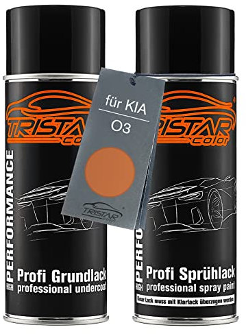 TRISTARcolor Autolack Spraydosen Set für KIA O3 Orange Metallic Grundlack Basislack Sprühdose 400ml