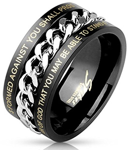 beyoutifulthings BIBELVERS kedjor-detalj band-ring kirurgisk stål 316L förlovningsring partner-ring nyckelring silver svart guld 47 (15) – 75 (24) e rostfritt stål, 60 (19,1), colore: svart, cod. R-M4681K-9