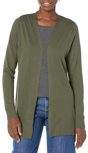 Amazon Essentials Open-front Cardigan, chaqueta punto Mujer, Verde (Olive Oli), Large