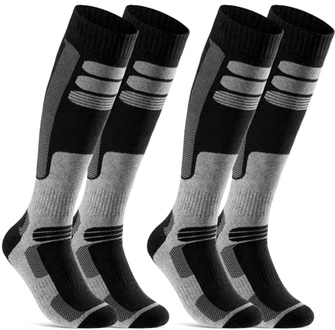 sockenkauf24 2 Paia di Calze da Sci e Snowboard da Uomo & Donna Altezza Fino a Ginocchio Respiranti Traspiranti Sportive Ski Calze Termiche (Nero | Nero, 47-50)