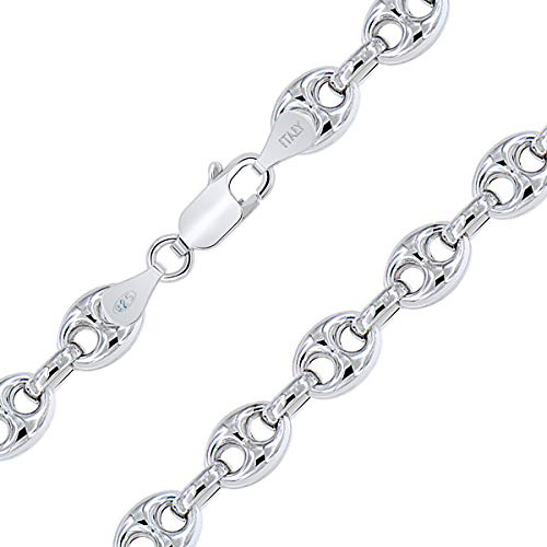 PLANETYS - Hohl Kaffeebohne Bohnenkette 925 Sterling Silber Rhodiniert Kette - Halskette - 7.5 mm Breite - Längen: 70 cm