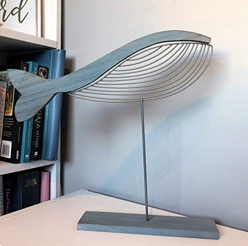 Mezzaluna Gifts Grande Balena in Legno e Metallo Blu su Zoccolo, 37,5 cm, Multicolore, Taglia Unica
