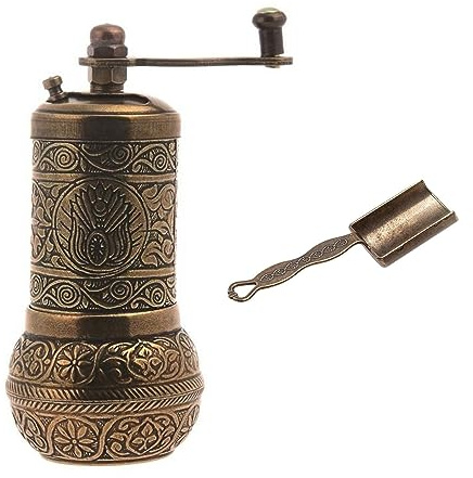 Acar - Moulin à poivre turc - Noir - Rechargeable - Cuillère à mesurer et manivelle incluses - Moulin à épices (laiton ancien)