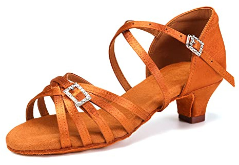 VCIXXVCE latin danssko öppen tå salsa tango sällskapsdansskor för barn flickor kvinnor, 608, Brun 3 5 cm hälhöjd Wll, 36 EU