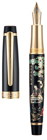 Hongdian 231 chinesischer Klassischer Füllfederhalter, Iridium Extrafeine Goldfeder mit chinesischem Malerei-Design, glattes Schreiben, Tintenkonverter und Metallstiftebox