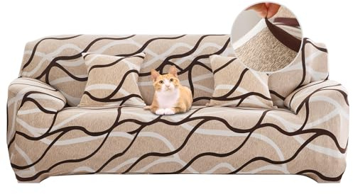 Jaotto Funda para Sofa 4 Plazas Funda Cubre Sofa Ajustable Fundas de Sofá Elasticas Extraíbles Lavables Antideslizante Protector Cubiertas de Sofá con Brazos de Sala de Estar,Línea Moderna