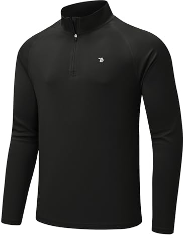 donhobo Herren Sportshirt Langarm UV-Shirts Half Zip Atmungsaktiv Schnelltrocknende Rash Guard T-Shirts Outdoor Angeln Laufen Oberteil, Schwarz, XL