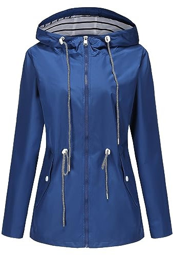 Leichte Regenjacke Damen Regenmantel mit Kapuze Wasserdicht Winddicht Übergangsjacke Hooded Regen Jacke Leicht Atmungsaktiv Windjacke