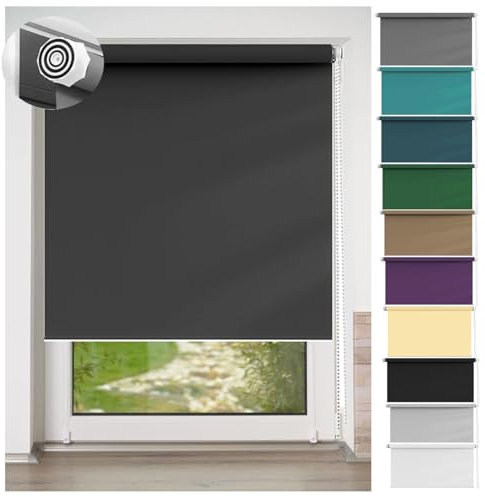 Rollo für Fenster Ohne Bohren 80 x 130 cm Sichtschutz, Lichtschutz, Fensterrollo Seitenzugrollo Inkl. Aller Montage-Teile für Fenster und Türen, Schwarz