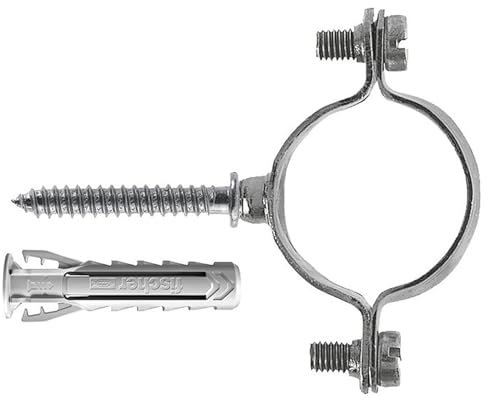 Fischer Collarino Zincato Leggero CZV per Fissaggio di Tubi Elettrici in Acciaio, Plastica e Multistrato, Serraggio 32 mm, Include Tassello SX Plus 6 e Vite Doppia M6, 10 Pezzi, 567642