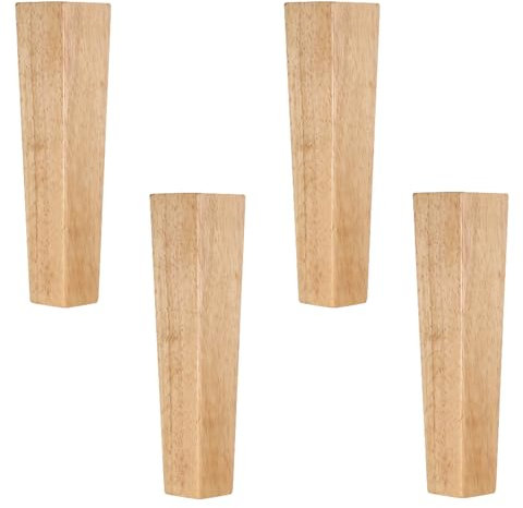SCREENKART 4 Stück Möbelfüße Eiche Holz Eckig Tischbeine Schrank Füße Rutschfest und Stabil, Mit Montageplatten und Antirutschmatte Filz, für Sofa Bett Couch Stuhl