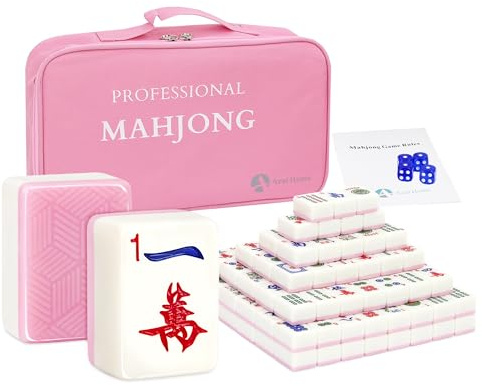 AzulHome American Mahjong Set Oversized Pink, 166 Large 1.4 Melamine Engraved Tiles, Easy-to-Read Mah Jongg Game with Cherry Blossom Bag & 4 Dice, for Seniors and Mahjong Lovers