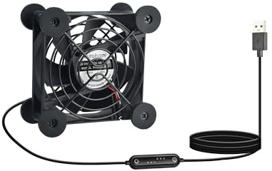 euroharry USB leiser Ventilator, 6-Windgeschwindigkeiten für Smart | Timing Controller, Motor Moisture Resistant (IPX5) Staubdicht, Breitspannungs-kompatible 5-12V Geeignet (1, 80mm)