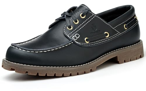 SL-Saint Hecho a Mano Hombre Clásico Barco Zapatos Moc Toe Náuticos Cordones Piel Plena Flor Cómodo Moda (Azul, Adulto, Hombre, 41, Números, Sistema Tallas Calzado EU, Ancho)
