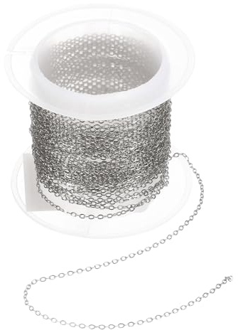 sourcing map 16.4 Feet/5 Meter Stainless Steel Curb Chain, 1.2x0.3mm Cuban Link Chain, Flat Links Cross Cable Chains for DIY Jewelry Making Supplies, Silver