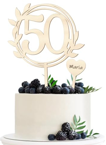 Tortendeko 50 Geburtstag Frau Mann, Cake Topper 50 Geburtstag Deko, Holz Happy 50th Birthday Kuchendeko, Geburtstagsdeko für 50. Geburtstags Frauen Männer Tortendeko