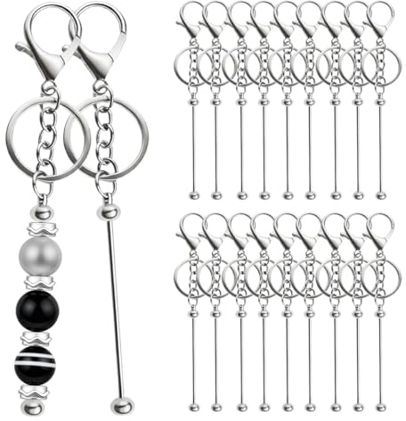 Marsred 20 Stück Perlen Schlüsselanhänger zum Selber Machen，Metallrohlinge für Perlenstifte, Schlüsselanhänger Streifen für Frauen & Männer DIY, Schmuckherstellung, Anhänger, Basteln, Charms, Zubehör