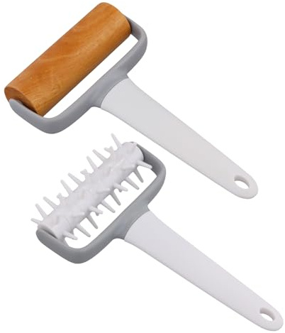 2 Pezzi Mattarello Legno Piccolo per Cottura e Pizza, Lung 11,8cm, senza BPA, Mattarello con Manici, Rullo con Punte, per Pasta, Pasticceria, Impastare, Dolci, Pane, Facile da Pulire