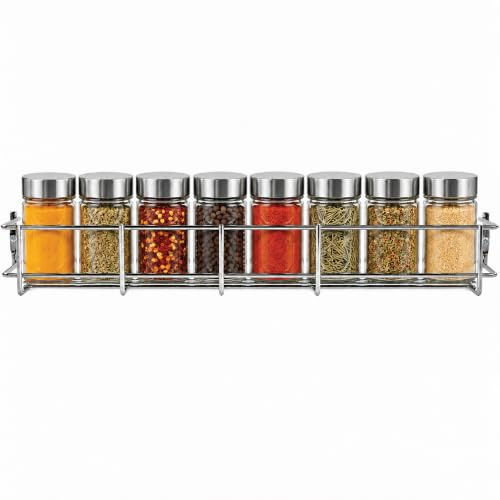 andrew james 1/2/3/4/5 Spice Rack Organiser – No Assembly Needed | Chrome Hanging Spice Shelf for Inside Cupboard Door or Wall Mounted | Kitchen Organiser & Storage Rack with Fixings - Holds 8 Jars