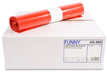 Funny ® - Recycelte Müllsäcke in Rot; reißfeste Müllbeutel 120 l, Typ 60, 250 Stück, 1er Pack (1 x 250 Stck.)