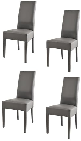 Tommychairs - Set 4 sedie imbottite modello Luisa per cucina e sala da pranzo, robusta struttura in legno di faggio grigio scuro, seduta e schienale rivestiti in pelle artificiale grigio scuro