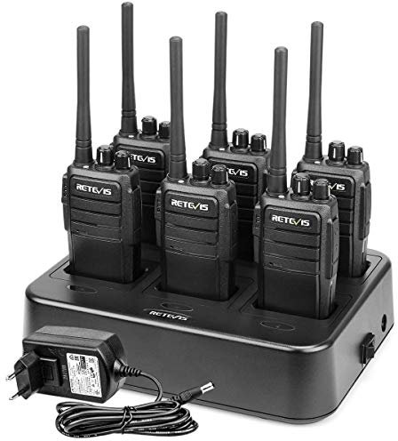 Retevis RT21 Funkgeräte Professionell, Lizenzfrei PMR446 Walkie Talkie für Erwachsene mit 6-Wege-Buchse, Rauschsperre, Robust Funkgeräte 6er Set für BAU, Sicherheit (Schwarz, 6 Stück)