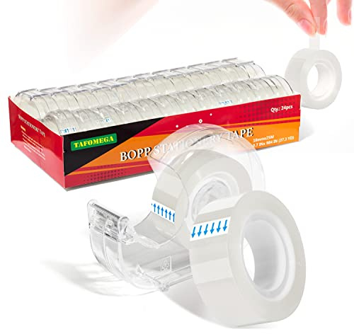 Transparent Tape, Clear, Christmas Gift Wrap Tape, Office Repair Home School Supplies 7/10 X 1000 Inches 24 Rolls with Dispenser