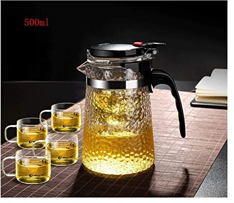BEZAX Teekanne Teekanne Klarglas-Teekanne, Hammermuster, Elegante Tasse, Teekanne, Tee-Wasser-Trennung, Glas-Teekanne, Filter, Teekanne (Size : 750ml) (Size : 1000ml)
