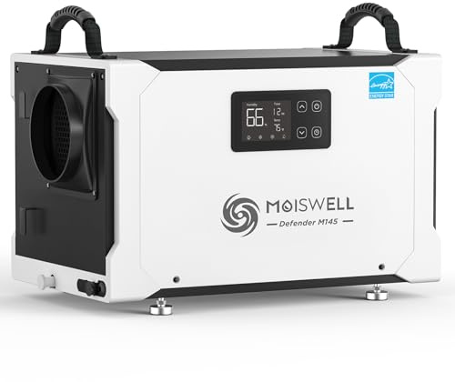 Moiswell 155 Pint Commercial Dehumidifier with Drain Hose for Crawl Spaces, Basements, Industry Water Damage Unit, Large Capacity, Compact, Portable, Auto Defrost, Memory Starting
