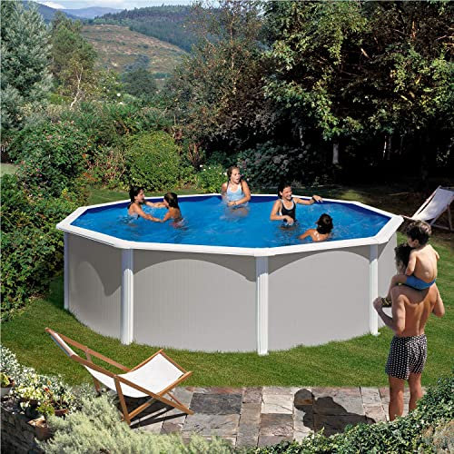 Paradies Pool® Gre Giant rund 460x120cm (Ø x H), Komplettset, Stahlwandbecken grau, Poolplane in blau 0,4mm, Handlauf extra breit, inkl. Skimmer-Set, Leiter, Unterlegvlies und Filteranlage