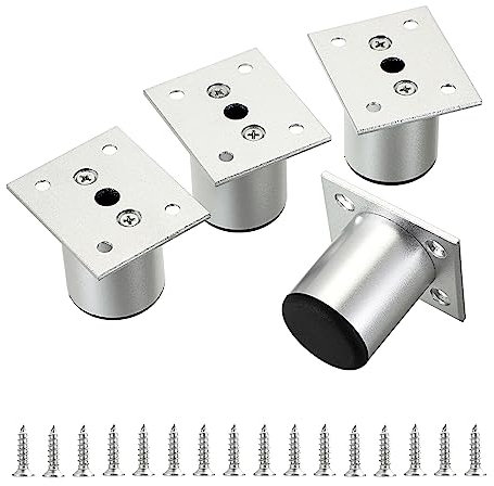 SUMTree 5 cm, 4 piedini per mobili in lega di alluminio, gambe per sedie, tavolo, armadio, scrivania, divano, gambe con viti, montaggio semplice rotondo (argento)